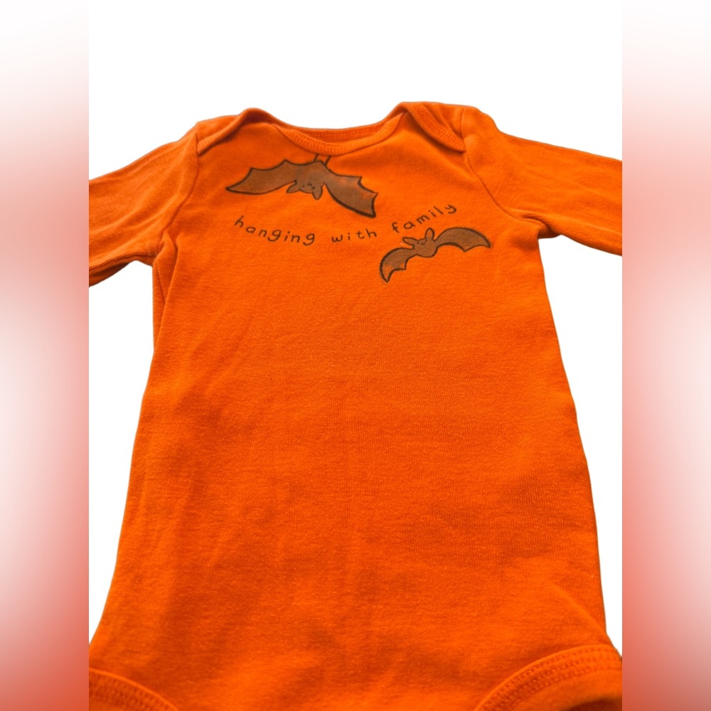 Orange Halloween Baby Onesie with Bat Design